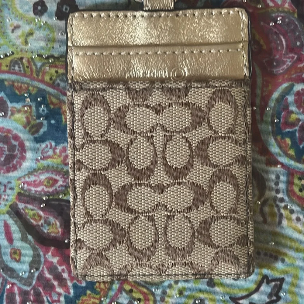 Coach Khaki / Metallic Signature C Lanyard ID Holder 3 card / money slots - Picture 3 of 4